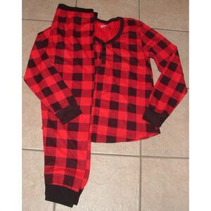 NEW NWT Black & Red Plaid Sz Large Pants & Shirt 2 Pc Thermal Pajama Lounge Set